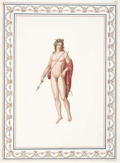 Pierre-Jean Mariette - Nude youth holding bow and arrow.