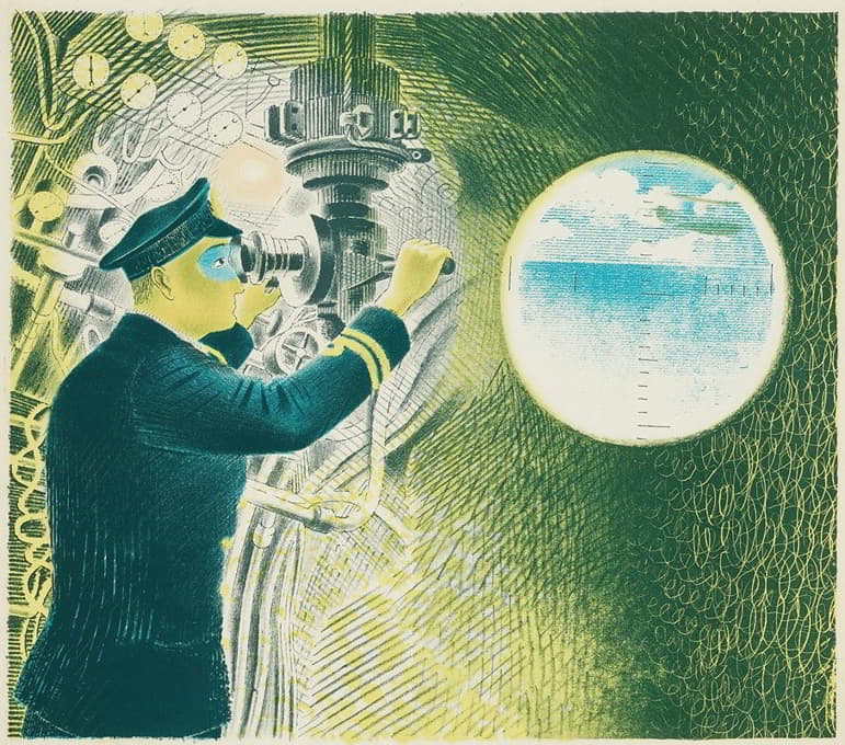 Eric Ravilious - Commander of a submarine looking through a periscope