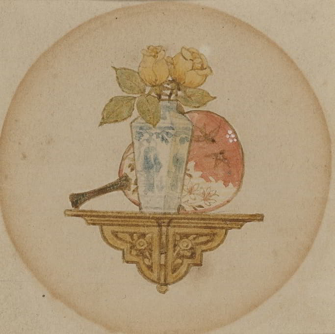 John George Sowerby - Vignette of fan and vase on a shelf