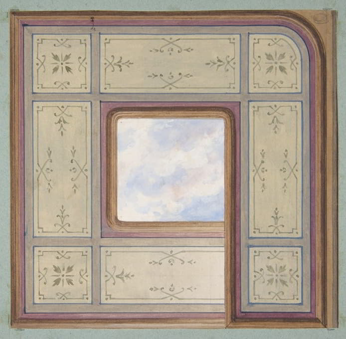 Jules-Edmond-Charles Lachaise - Design for the decoration of a ceiling with a central panel of painted clouds