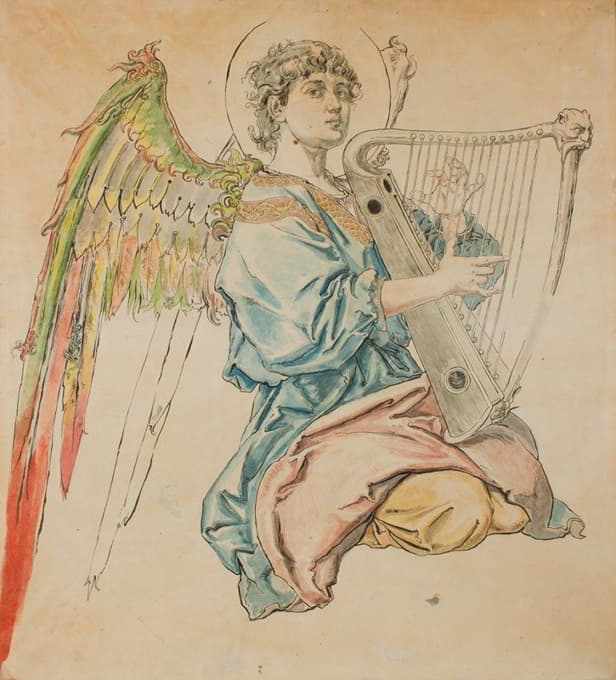Jan Matejko - Figure of an Angel Playing the Lute