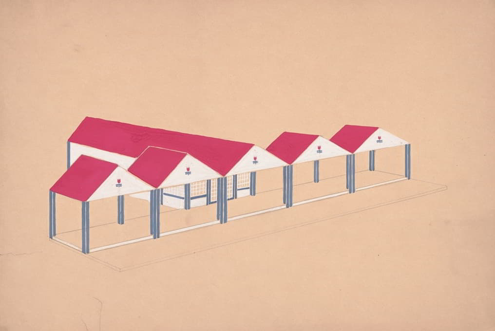 [roadhouse或terrace餐厅的设计][Scheme[B]带有T形平面，5个隔间，三角墙上有涂有郁金香的图案。
