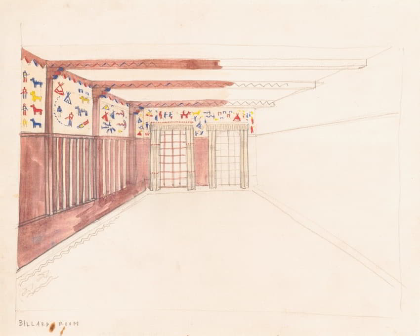 Winold Reiss - Design drawings for the Theodore Weicker Apartment Building. Sketch for billiard room