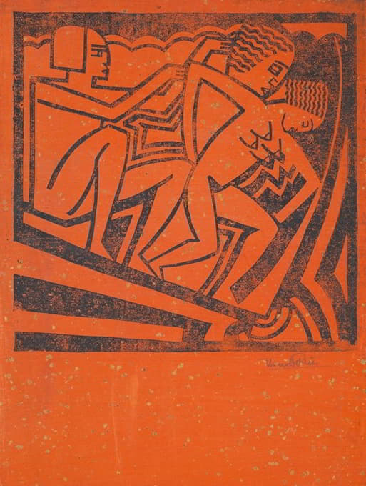 Winold Reiss - Design for fine art print, ‘Three Figures’.] [Expressionist scene with African influence