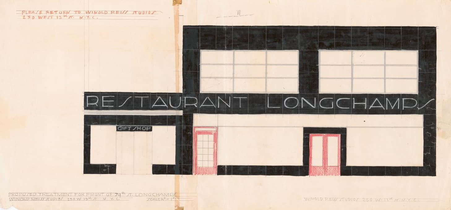 Winold Reiss - Design for Longchamps Restaurant, 79th St., New York, NY.] [Proposed treatment for front of restaurant