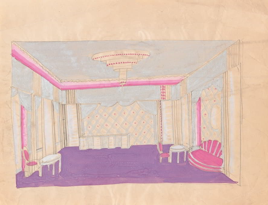 Winold Reiss - Design for the Lentheric Salon, Fifth Ave. & 58th St., Savoy-Plaza Hotel, New York, NY.] [Perspective sketch