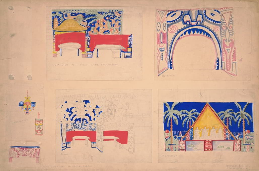 Winold Reiss - Designs for Alamac Hotel Congo Room, 71st and Broadway, New York, NY.] [Six color studies of interior, furniture, and murals