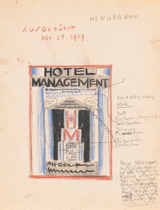 Winold Reiss - Designs for cover of Hotel Management Magazine