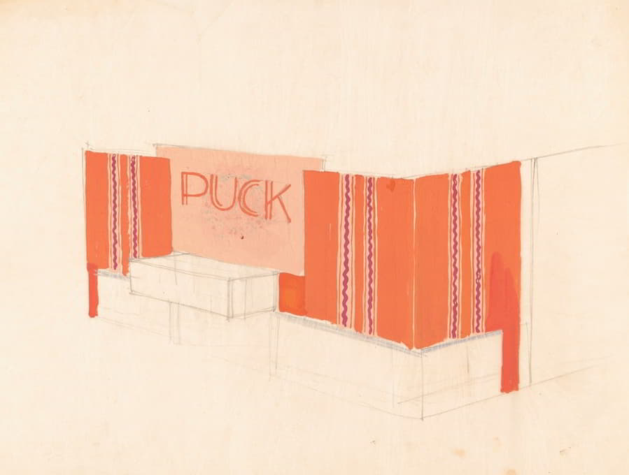 Winold Reiss - Designs for the Puck Theater (later Elgin Movie Theater, then Joyce Movie Theater), New York, NY.] [Exterior perspective study..