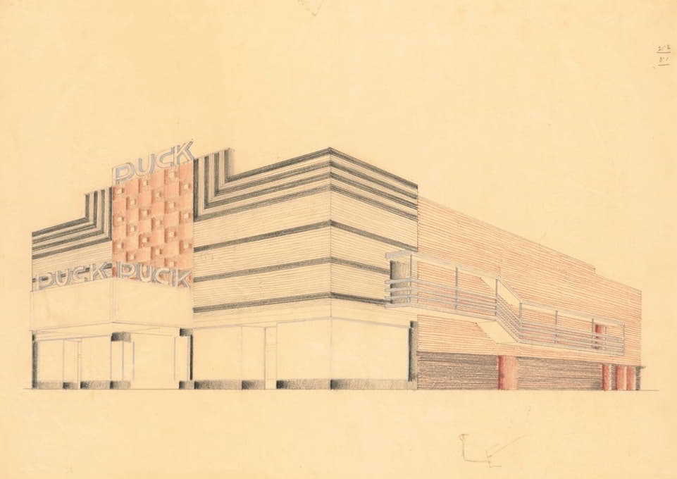 设计为冰球剧院（后来埃尔金电影院，然后乔伊斯电影院），纽约，纽约。【外部透视习作