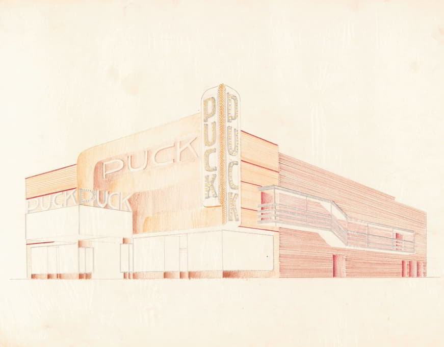 设计为冰球剧院（后来埃尔金电影院，然后乔伊斯电影院），纽约，纽约。【外部透视习作