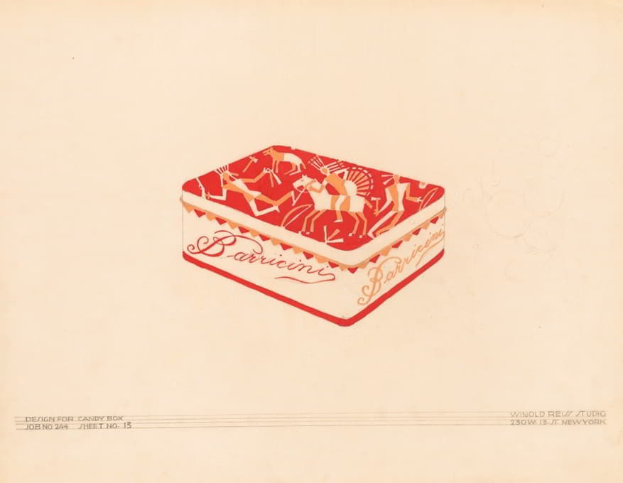 Winold Reiss - Graphic design drawings for Barricini Candy packages.