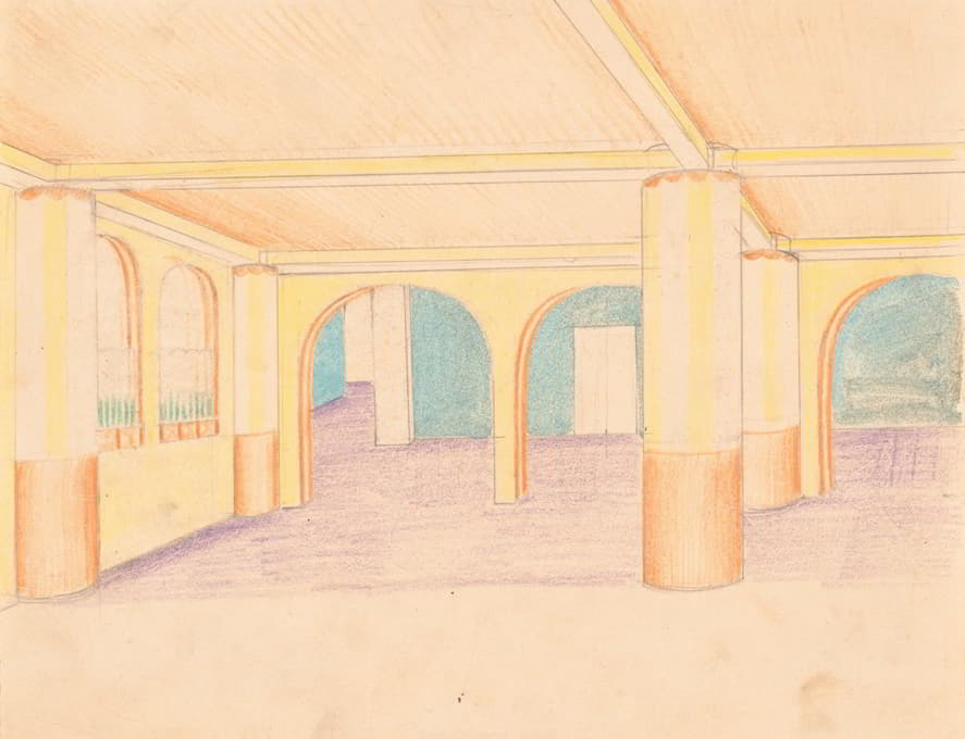 Winold Reiss - Interior design drawings for unidentified rooms.] [Sketch for interior, possibly hotel lobby