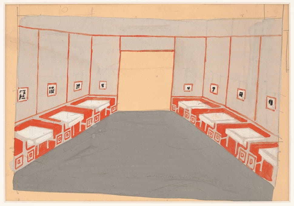 纽约东第四十八街15号Crillon餐厅的室内透视研究。【Le Passage或Pullman Room的习作