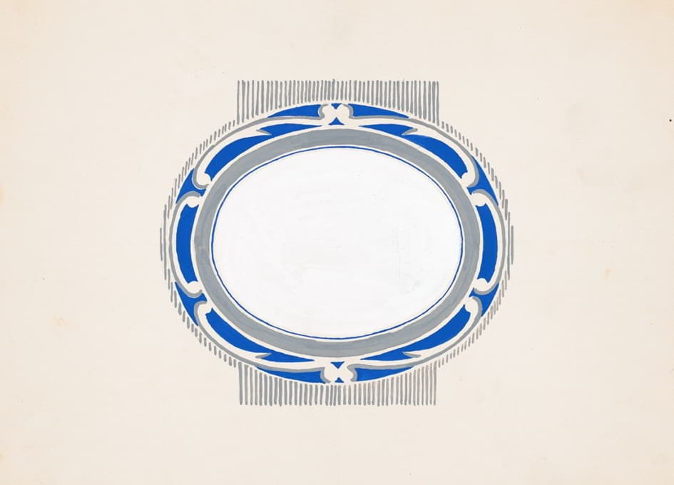Winold Reiss - Sketch for oval medallion and ‘Ruppert Beer’ blue and silver logo
