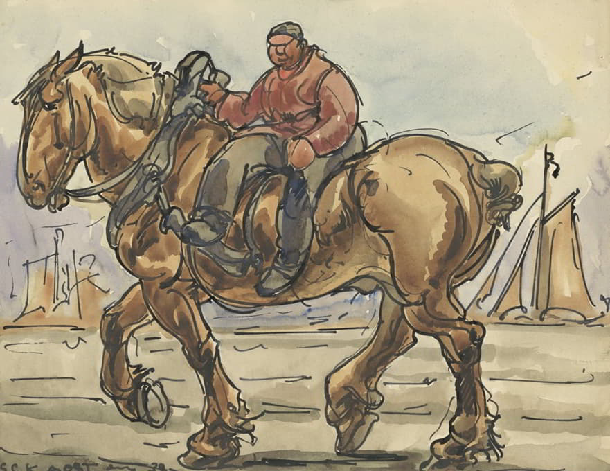 Alfred Ost - Man in amazonezit op een trekpaard