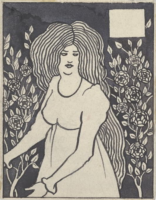 Aubrey Vincent Beardsley - Long-haired Woman in Front of Tall Rosebushes