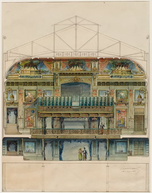 Léon Carle - Élévation intérieure de la salle de l’Olympia, côté salle