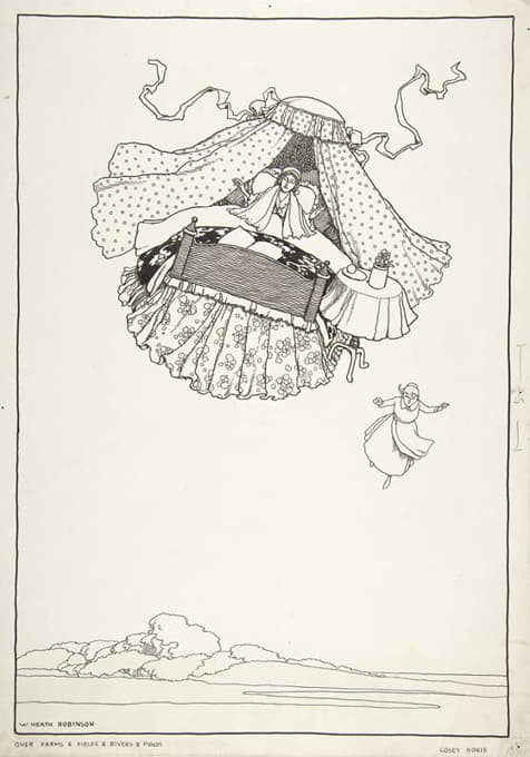 William Heath Robinson - ‘Over Farms and Fields and Rivers and Ponds’; Cosey Hokie, Topsy-Turvy Tales