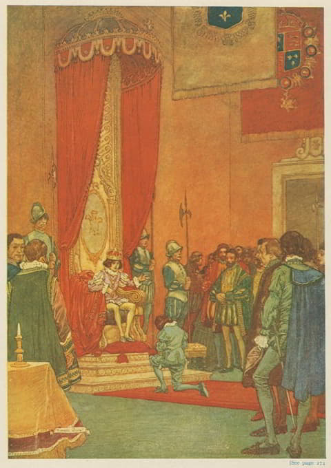 汤姆·坎蒂跪在国王面前。
