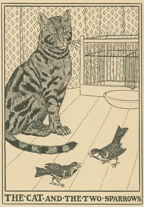 Percy J. Billinghurst - The cat and the two sparrow.