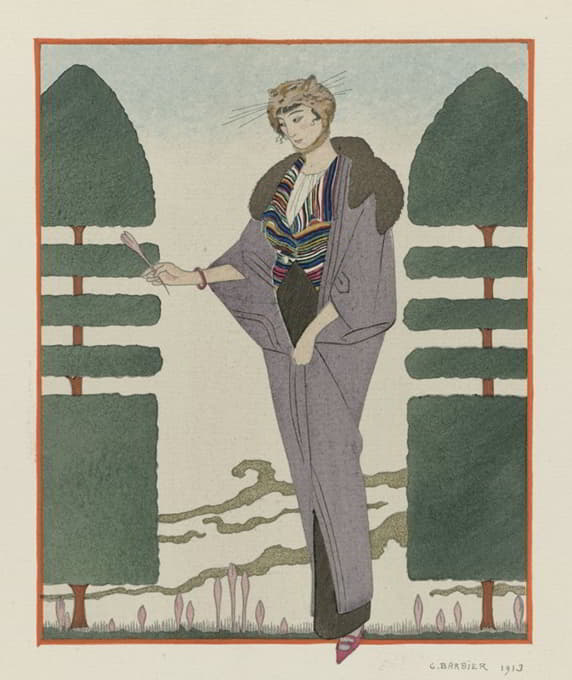 George Barbier - Les Colchiques ; Manteau de voyage de Paquin.
