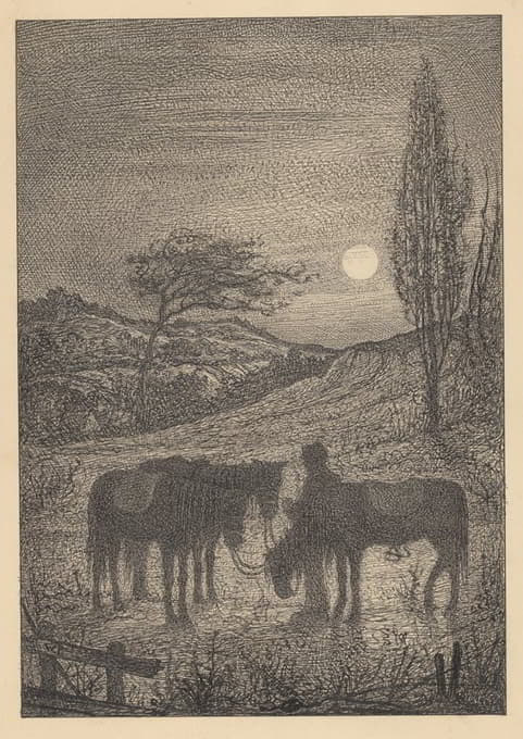 风景中有三匹马的人