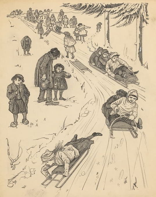 乘坐雪橇的儿童