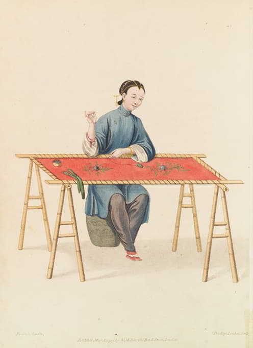George Henry Mason - Woman making embroidery