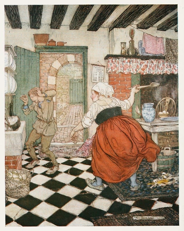 Arthur Rackham - Many’s the beating he had from the broomstick or the ladle