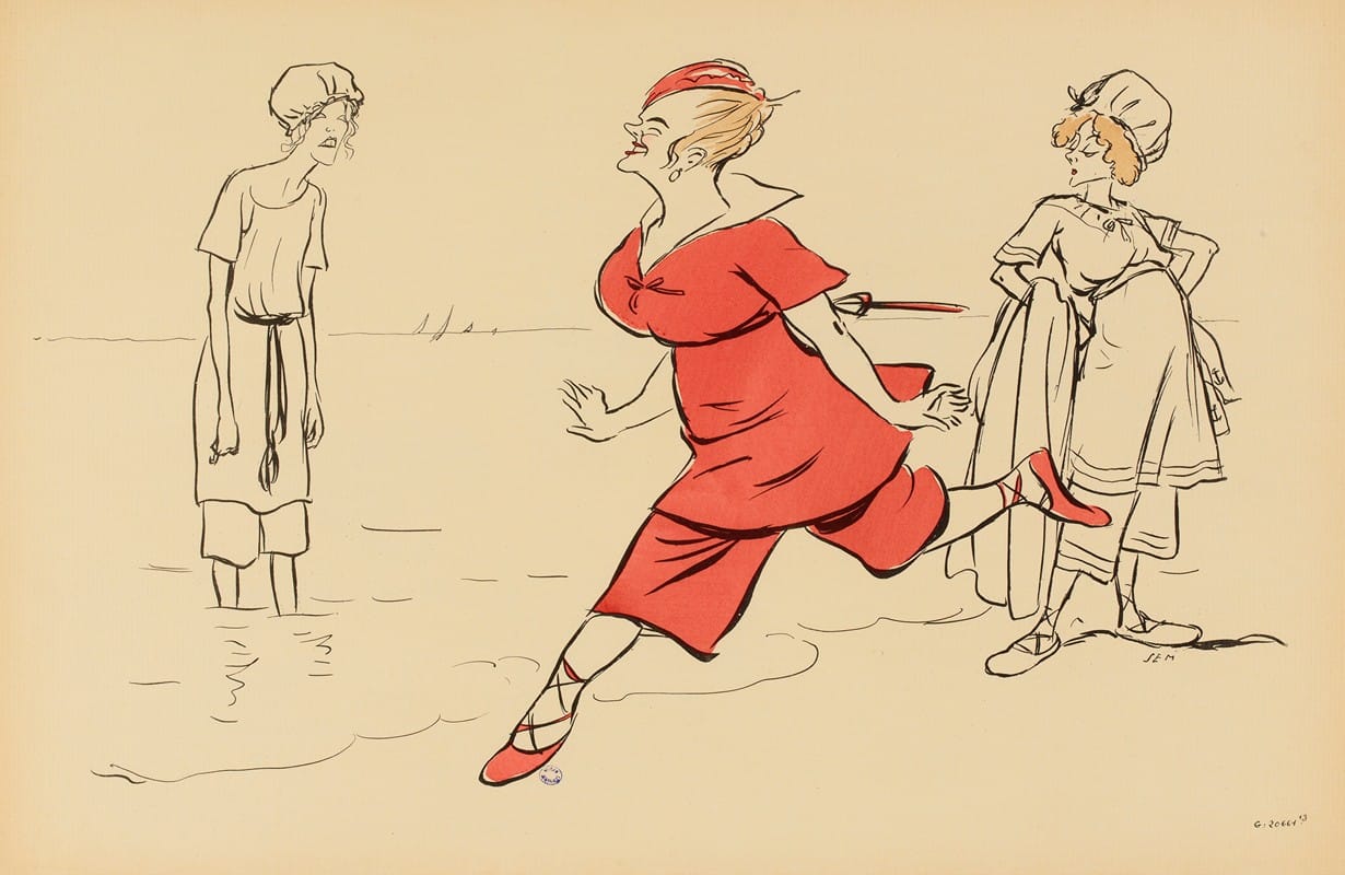 Georges Goursat (Sem) - Femme en costume de bain rouge