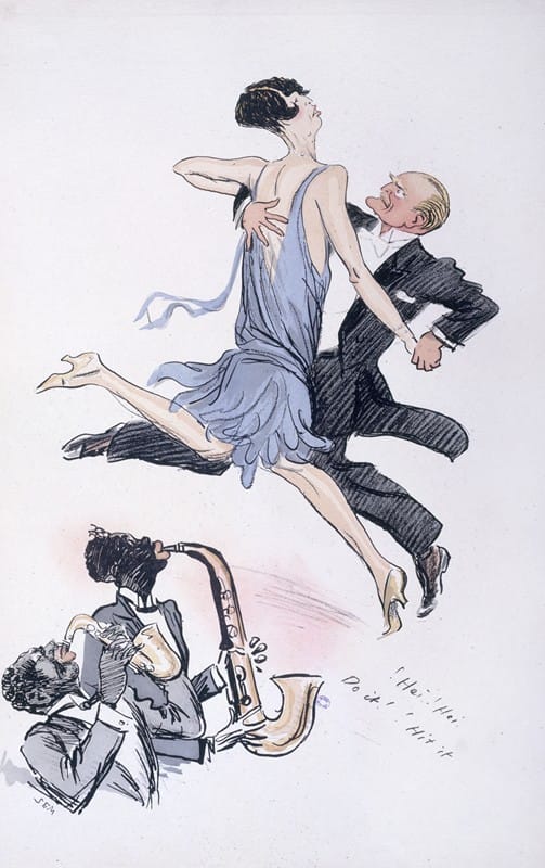 Georges Goursat (Sem) - Hei Hei, Do it, Hit it!; couple dansant au son de deux saxos