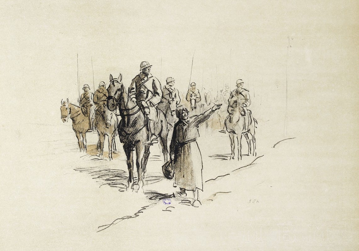 Georges Goursat (Sem) - Paysanne donnant la direction à une troupe à cheval