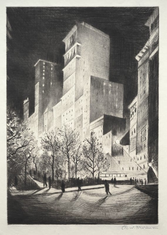 Christopher R. W. Nevinson - Three AM; A Corner by Madison Avenue (also known as 2 AM New York and Metropolis)