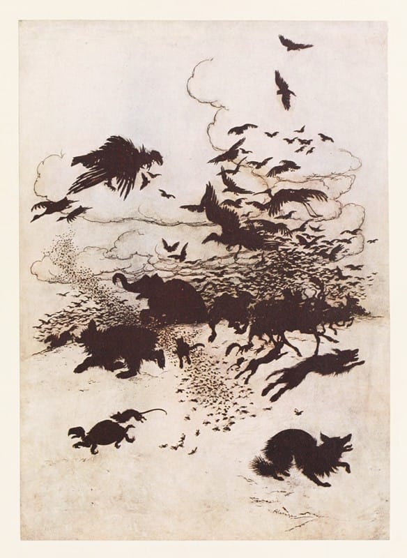 Arthur Rackham - At the third sting the Fox screamed, and down went his tail between his legs