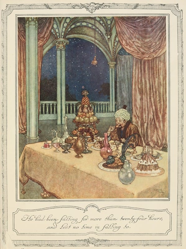 Edmund Dulac - He had been fasting for more than twenty-four hours and lost no time in falling to