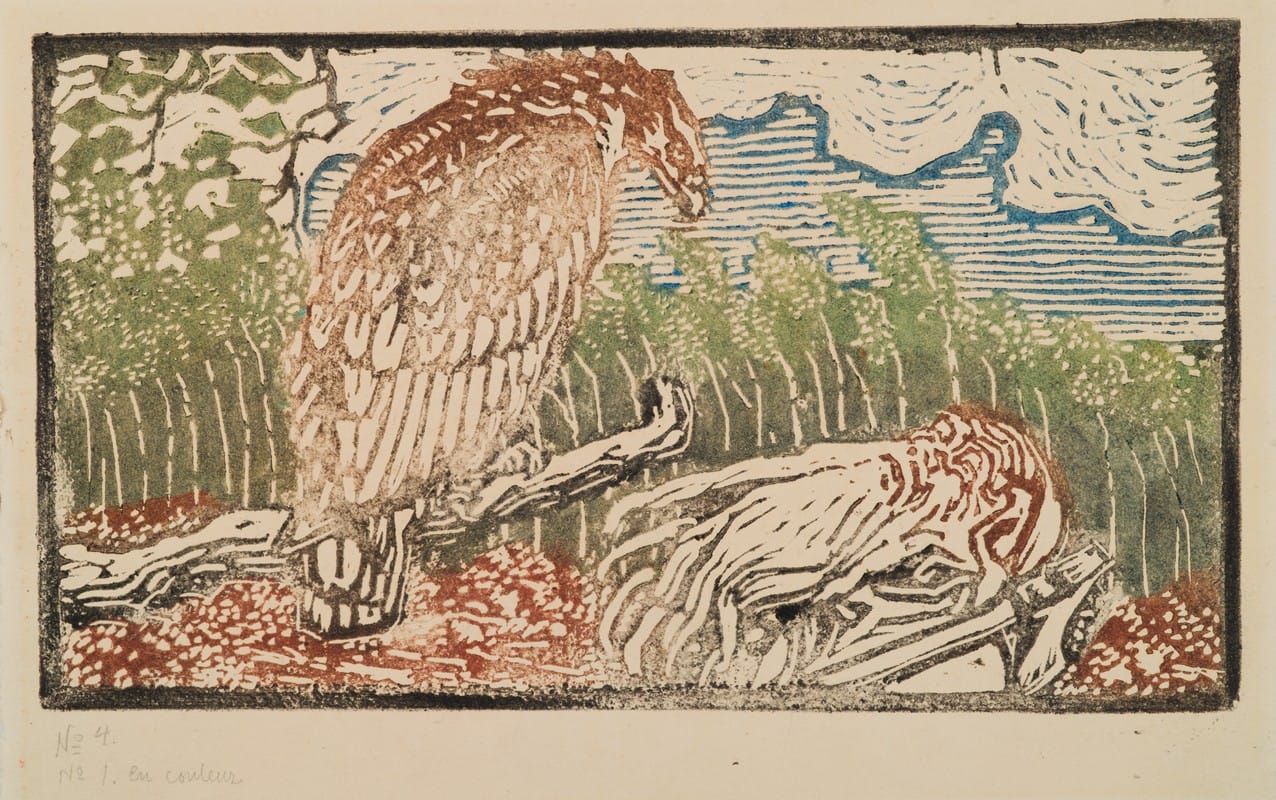 Akseli Gallen-Kallela - The Great Kalevala, woodcut print of Väinämöinen and the eagle