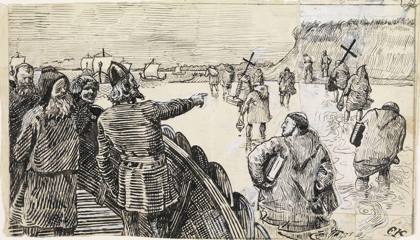 Christian Krohg - Hacon the Jarl shot upon Land all the Priests and Learned Men
