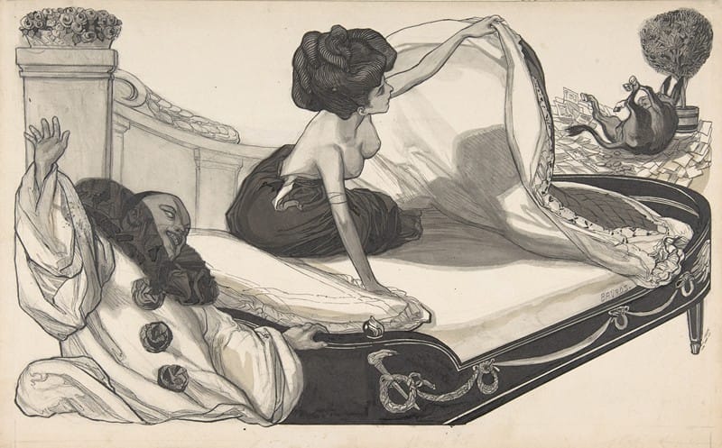 Franz von Bayros - Woman in Bed Observing a Donkey