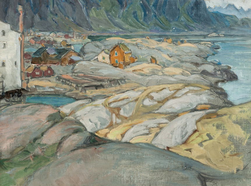 Anna Boberg - The Village at the Foot of the Mountain. Study from Lofoten