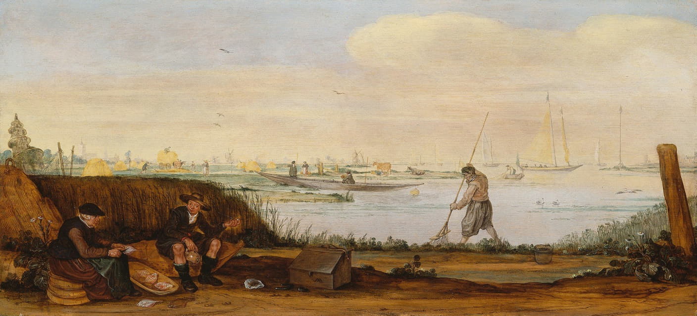 Anonymous - River Landscape with Boats and Fishermen