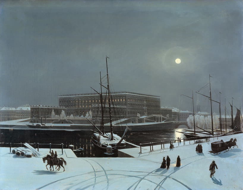 斯德哥尔摩皇宫的景色。冬天