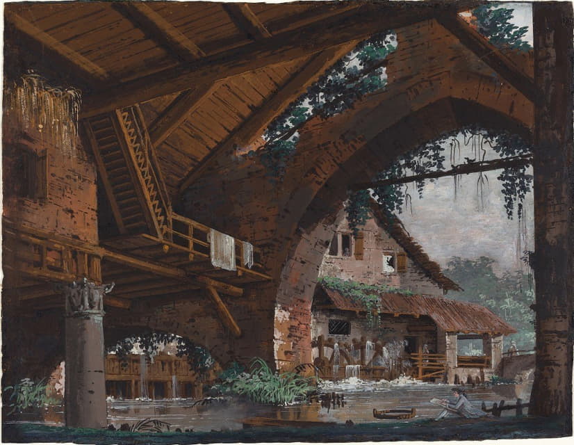 Caspar Wolf - Architectural Fantasy of Antique Ruins with a Watermill
