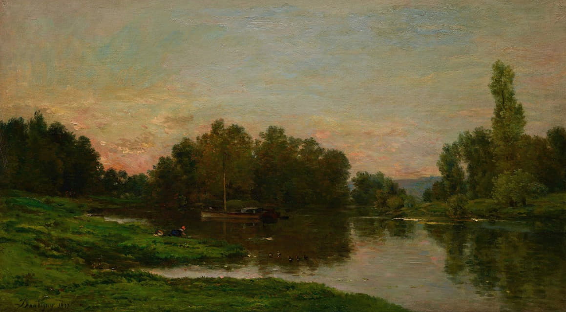 Charles François Daubigny - The Painter’s Barge at the Ile de Vaux on the Oise River
