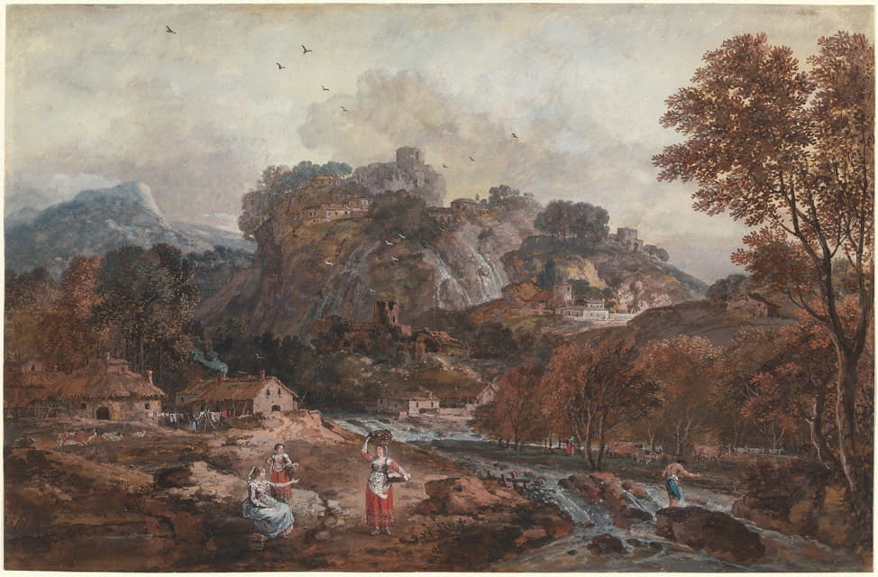 Francesco Zuccarelli - Mountain Landscape with Washerwomen and a Fisherman