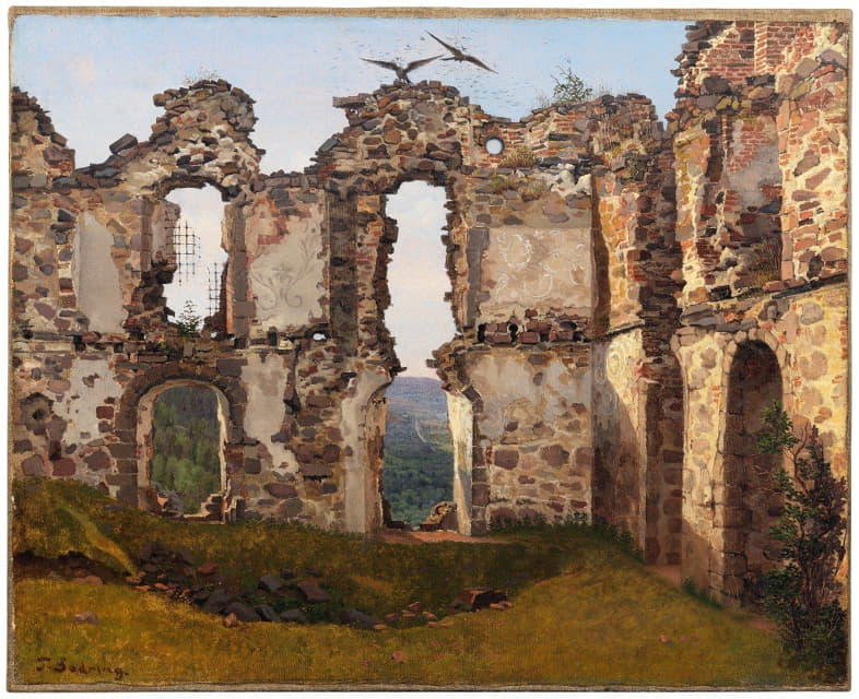 Frederik Sødring - The Ruins of Brahehus near Jönköping, Sweden. Study