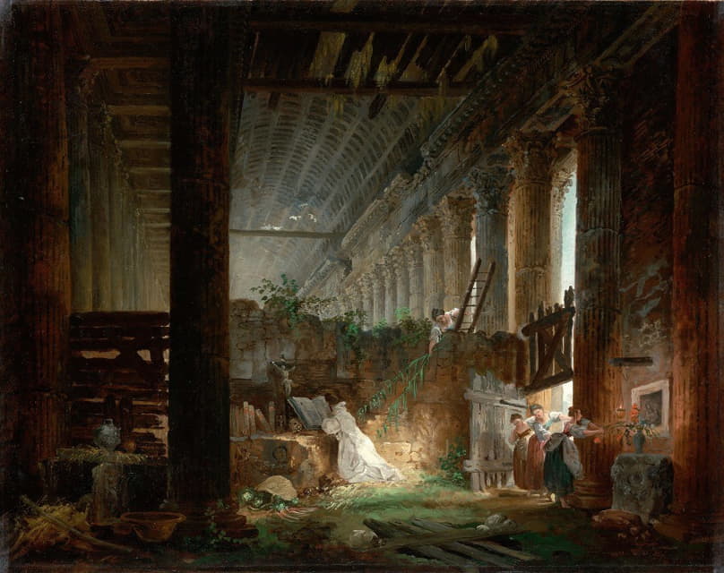 在罗马神庙废墟中祈祷的隐士