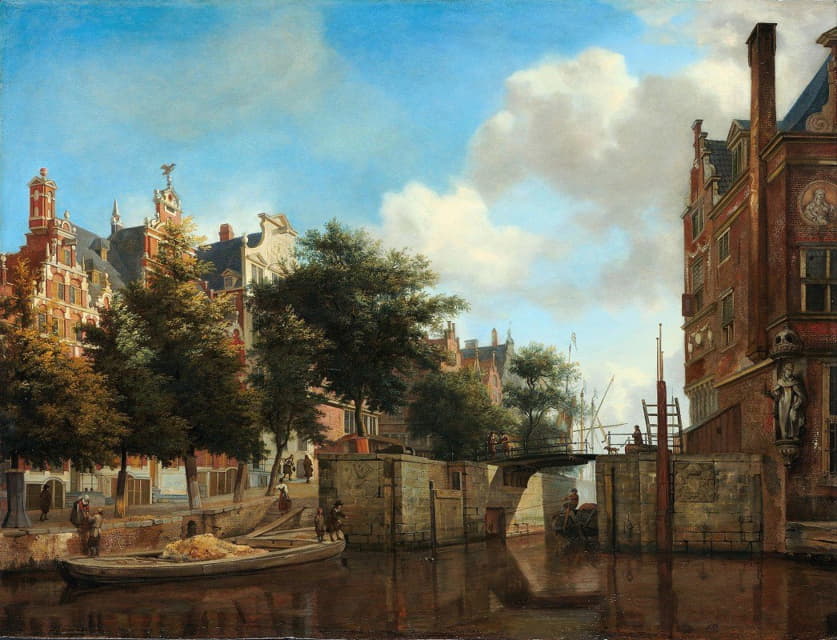 Jan van der Heyden - Amsterdam City View with Houses on the Herengracht and the old Haarlemmersluis