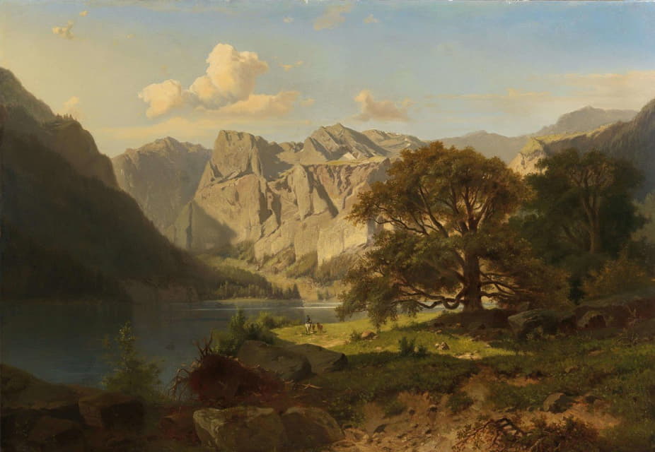 Adolf Chwala - A Mountain Lake With Shepherds