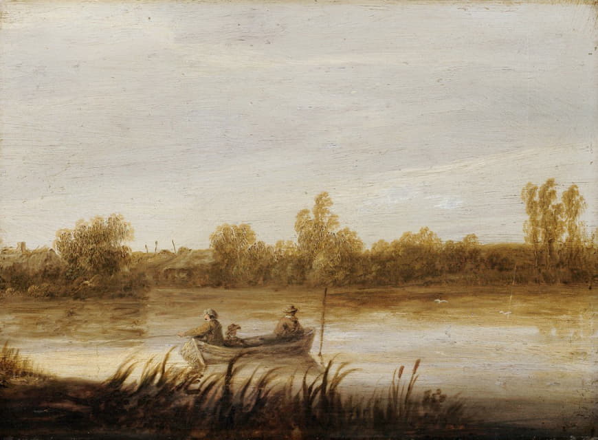 渔夫乘船的河流景观